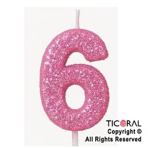 VELA NUMERAL CHICO 5.5 CM CON GIBRE ROSA NUMERO 6 x 1